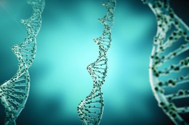 Biyokimya dna yapısı üzerinde mavi arka plan ile kavramı. 3D render tıp kavramı.