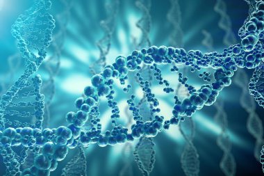Biyokimya dna yapısı üzerinde mavi arka plan ile kavramı. 3D render tıp kavramı.