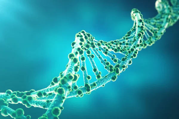 Concepto de bioquímica con estructura de ADN sobre fondo azul. 3d rendering Concepto de medicina . — Foto de Stock