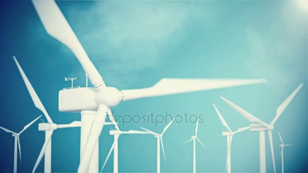 4k Auflösung, Windturbine, Generator am Himmel Hintergrund mit Wolken. 3D-Animation. — Stockvideo