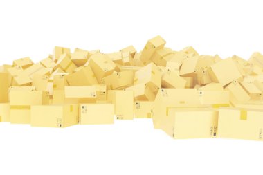 Teslimat kavramı. Karton kutular arka plan. Metin için yer. 3D render