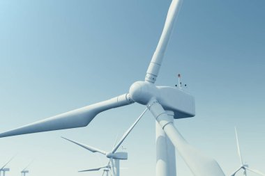 Offshore rüzgar türbini çiftlik deniz, okyanus. Temiz enerji, Rüzgar enerjisi, ekolojik kavram. 3D render
