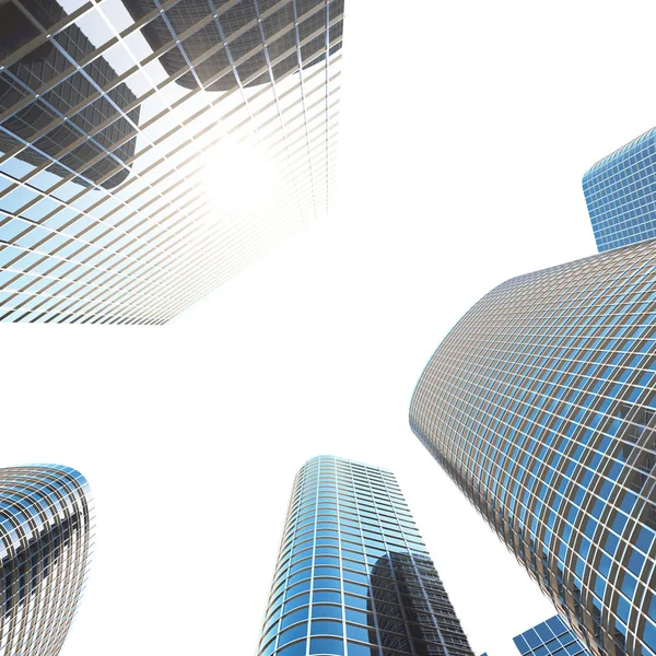 Business skyskrapor, höghus, arkitekturen Visa till himlen, sön. Ekonomiska begrepp, finansiella. 3D-rendering — Stockfoto
