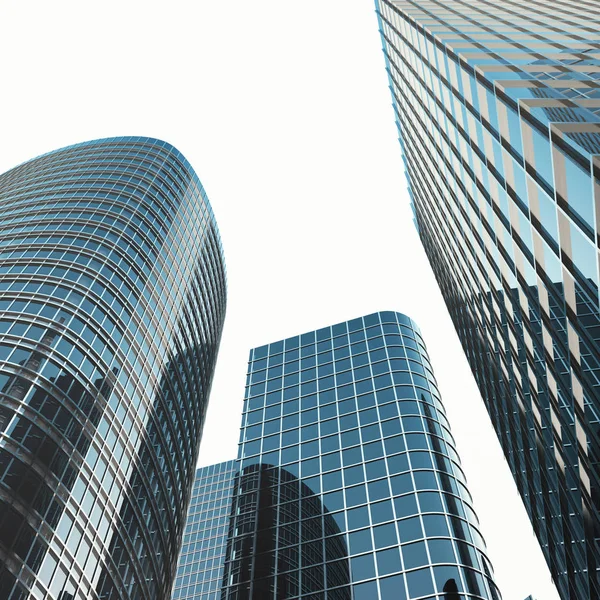 Сучасні висотні скляні рефлекторні хмарочоси в центрі міста. Бізнес-будівництво та фінансова концепція майна. 3D візуалізація — стокове фото