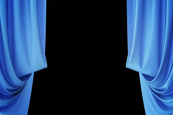 Blauwe zijden gordijnen voor theater en cinema spotlit licht in het midden. 3D-rendering — Stockfoto