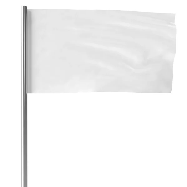 Белый на флагштоке развевающийся на ветру пустой макет флага изолирован. 3d-рендеринг — стоковое фото