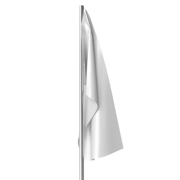 Drapeau blanc sur mât au repos maquette vide, drapeau isolé sur fond blanc. Blank Mock-up pour vos projets de design. Rendu 3d — Photo