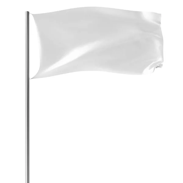 Bandeira branca no mastro de bandeira voando no vento vazio mock-up, bandeira isolada no fundo branco. Blank Mock-up para seus projetos de design. Renderização 3d — Fotografia de Stock