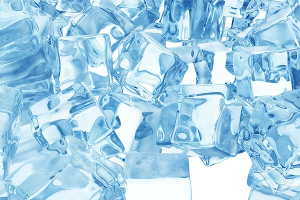 Haufen Eiswürfel. Hintergrund blauer Eiswürfel 3D-Rendering — Stockfoto