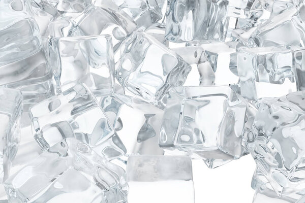 Ice cubes background, pile of white ice cubes. 3d rendering