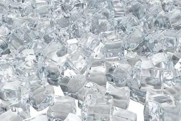 Montón de cubitos de hielo. fondo de cubos de hielo blanco 3d renderizado —  Fotos de Stock