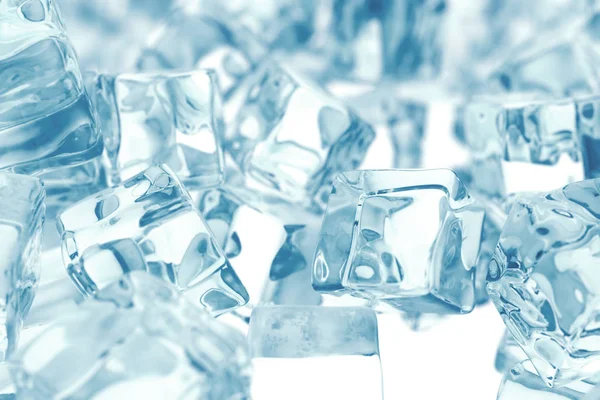 Montón de cubitos de hielo. fondo de cubitos de hielo con profundidad de campo. renderizado 3d —  Fotos de Stock