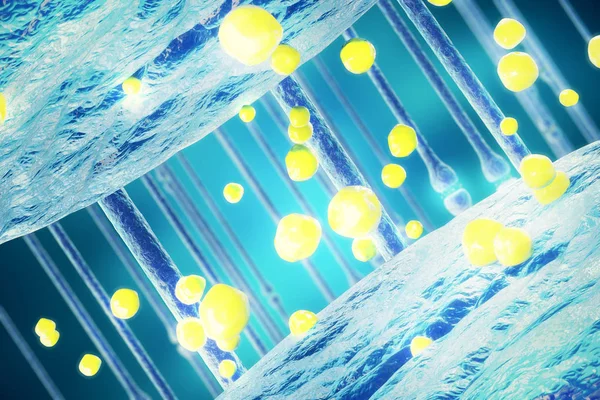 SYNAPSE ve elektrik kimyasal sinyal göndererek nöron hücreleri. 3D render — Stok fotoğraf