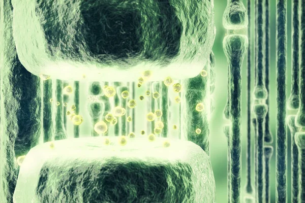 Νευρώνες μετάδοση σημάτων στο κεφάλι σε μπλε φόντο. Συνάψεων, 3d rendering — Φωτογραφία Αρχείου