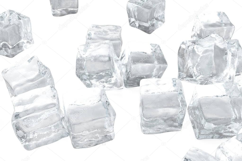 Ice cubes isolated on white background. 3d rendering