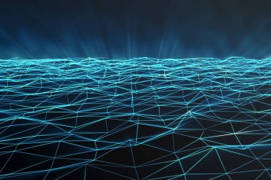 Soyut çokgen alanı düşük Poli noktalar ve çizgiler bağlanma. Fütüristik arka plan. Bağlantı yapısı. 3D render