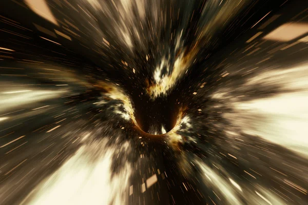 Abstrakte Geschwindigkeitstunnelverwerfung im Weltraum, Wurmloch oder Schwarzes Loch, Szene der Überwindung des temporären Raums im Kosmos. 3D-Darstellung — Stockfoto