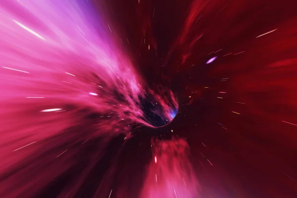 Glühendes Wurmloch im Raum, interstellare Kettenreaktion, Reisen durch Raum und Zeit. 3D-Darstellung — Stockfoto