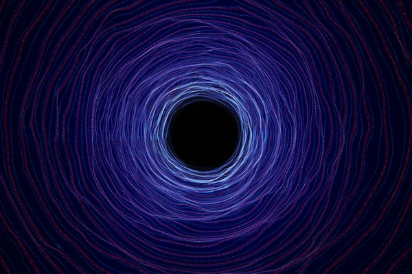 Абстрактный скоростной туннель искривления в пространстве, червоточине или черной дыре, сцена преодоления временного пространства в космосе. 3d-рендеринг — стоковое фото