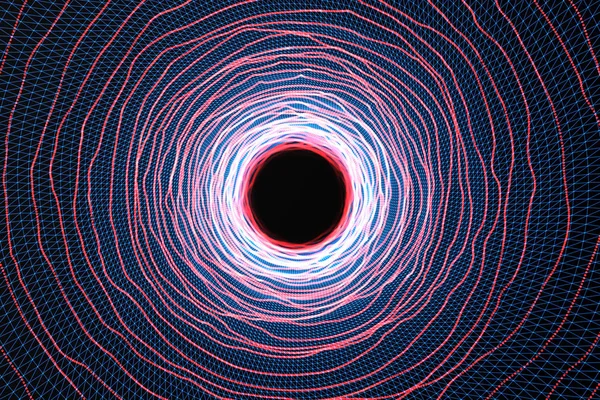 Abstract speed tunnel warp in space, wormhole or black hole, scene of overcoming the temporary space in cosmos. 3d rendering — Stock Photo, Image