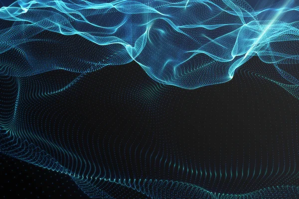 Landschaft Hintergrund. Cyberspace Landschaft Raster. 3D-Technologie. abstrakte Landschaft auf schwarzem Hintergrund mit Lichtstrahlen. 3D-Darstellung — Stockfoto