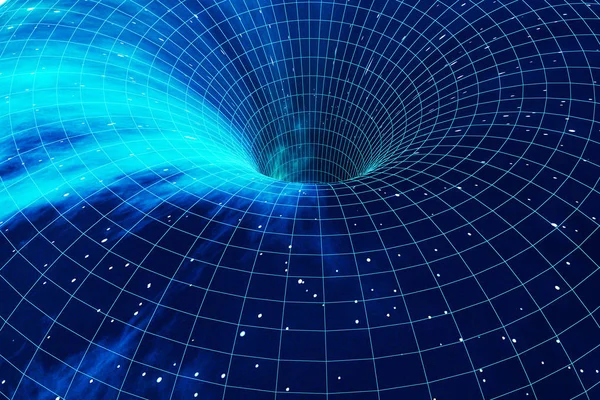 Kosmisches Wurmloch, Raumfahrtkonzept, trichterförmiger Tunnel, der ein Universum mit einem anderen verbinden kann. 3D-Darstellung — Stockfoto