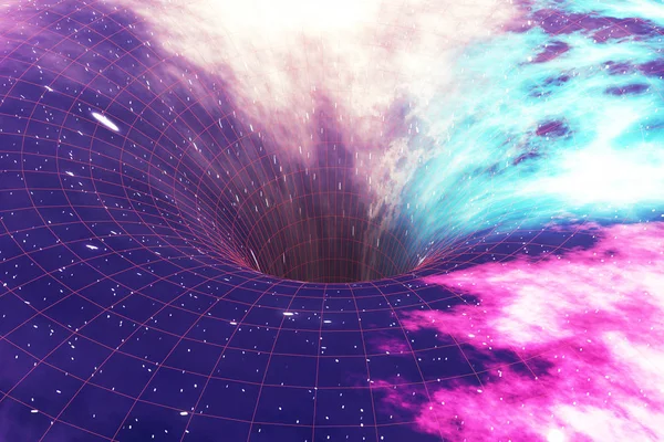 Durch das Universum. Reisen im All. Zeitreise. Szene der Überwindung des temporären Raums im Kosmos. 3D-Darstellung — Stockfoto