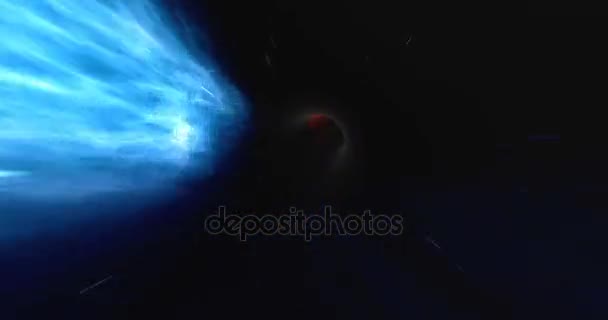 Un tunnel spaziale nel tempo e nello spazio, nuvole e milioni di stelle. Curvatura dritto attraverso questo wormhole fantascientifico. Animazione 4k — Video Stock