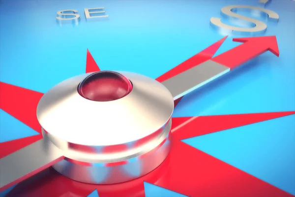 Silver kompass med windrose, statsvapen kompass närbild, med Dof effekt. 3D-rendering — Stockfoto