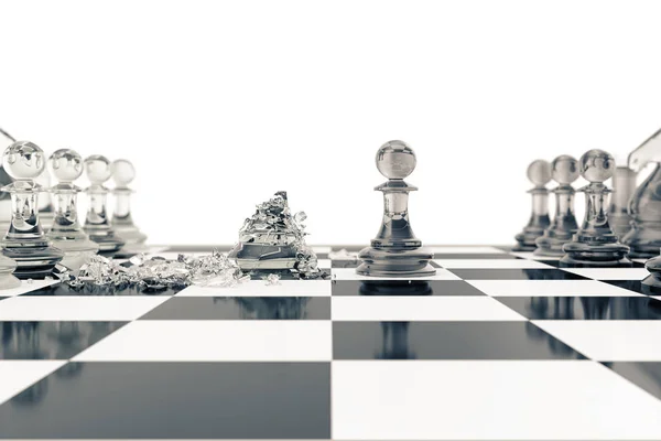 Koncepcja gry planszowe, szachy walczy na białym tle na białym tle, renderowania 3d — Zdjęcie stockowe