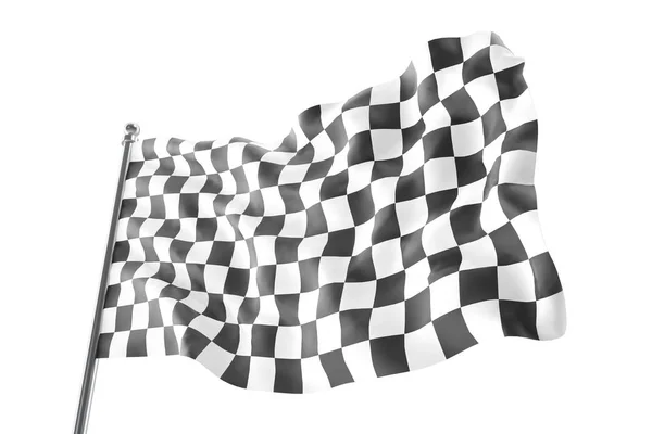 Checkered flaga wyścigu. Wykańczania flaga w szachownicę, renderowania 3d na białym tle na białym tle — Zdjęcie stockowe