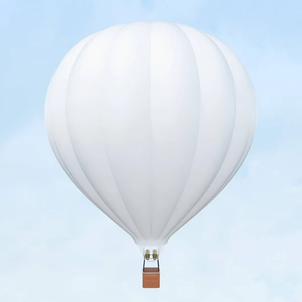 Fehér hőlégballon kosár skiy háttér. 3D-leképezés — Stock Fotó