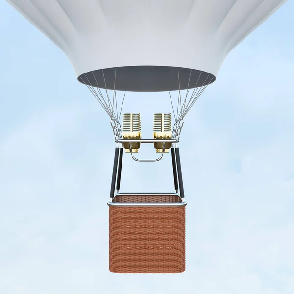 White hot air balloon with basket on skiy background. 3d rendering — Stock Photo, Image