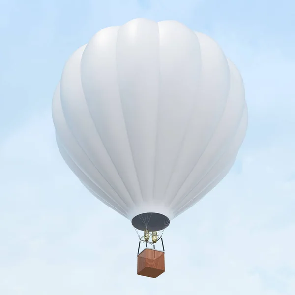 Біла повітряна куля з кошиком на лижному фоні. 3D візуалізація — стокове фото