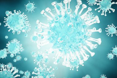 3D resimde virüs bulaşmış organizma, viral hastalığı salgını, virüs arka plan