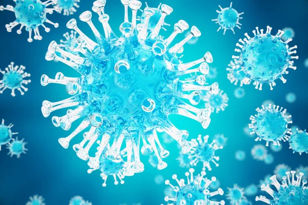 Virus ilustrasi 3D, bakteri, organisme yang terinfeksi sel, latar belakang virus abstrak. Virus influenza H1N1, Flu babi, Hepatitis, HIV, FLU AIDS — Stok Foto