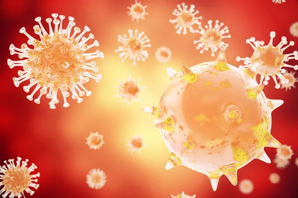 3 d イラストのウイルス、細菌、感染細胞生物、ウイルスの抽象的な背景 — ストック写真