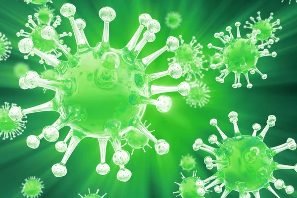 Virus illustrazione 3D in organismo infetto, epidemia di malattia virale, sfondo astratto virus — Foto Stock