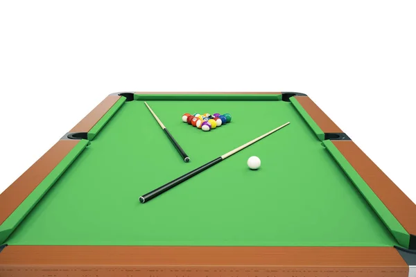 3D illustration Billiard balls on green table with billiard cue, Snooker, Pool game, Billiard concept — Stock Photo, Image