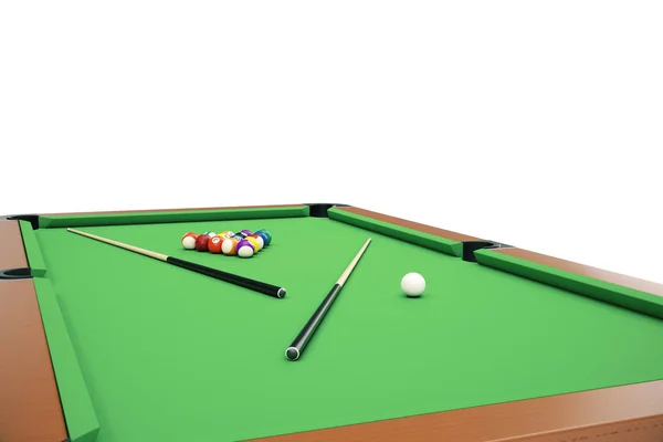 3D illustration Billiard balls on green table with billiard cue, Snooker, Pool game, Billiard concept — Stock Photo, Image