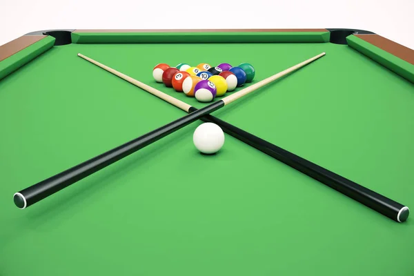 3D illustration Billiard balls in a green pool table, pool billiard game, Billiard concept — Stock Photo, Image