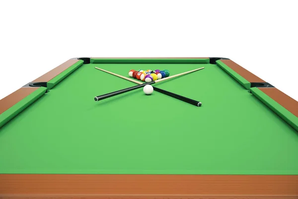 3D illustration Billiard balls on green table with billiard cue, Snooker, Pool game. Billiard concept — Stock Photo, Image