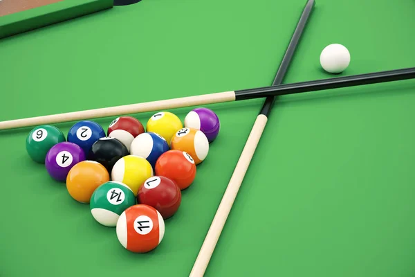 3D illustration American pool snooker balls background. American Billiard. Close up Billiard balls. Bar game. Billiard table game. — Stock Photo, Image