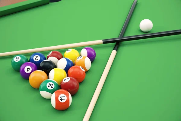 Ilustração 3D piscina americana bolas de snooker fundo. American Billiard. Fecha as bolas de bilhar. Jogo de bar. Jogo de mesa de bilhar . — Fotografia de Stock