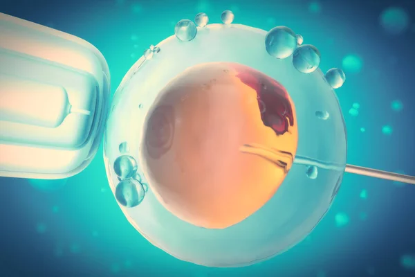 3D przykładem sztucznego zapłodnienia lub zapłodnienia in vitro z komórki jajowej, komórki jajowej lub zygoty, koncepcja, eksperyment naukowy Obrazek Stockowy