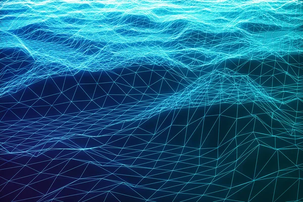 3D иллюстрация подключения к Интернету, абстрактный смысл науки и техники. Концепция изображения ландшафтной сетки . — стоковое фото