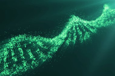 Biyokimya dna molekülünün yeşil arka plan, genetik mühendisliği bilimsel kavram, yeşil renk tonu ile kavramı. 3D render