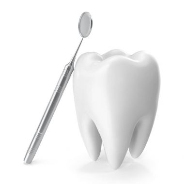 Diş, beyaz arka plan üzerinde 3d render izole bakım kavramı ile diş ayna