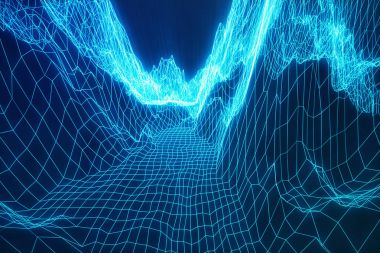 3D resimde Internet bağlantısı, bilim ve teknoloji soyut Sense. Kavram görüntü siber yatay kılavuz.