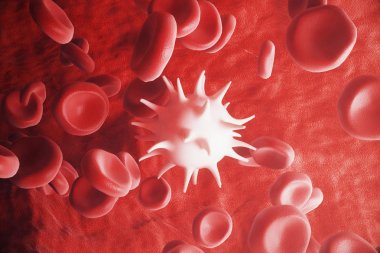 Beyaz küre kırmızı kan hücreleri, akış insice arter ve ven, 3d render arasında